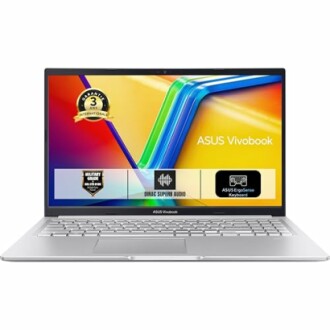Ordinateur portable Asus Vivobook vu de face avec écran coloré.