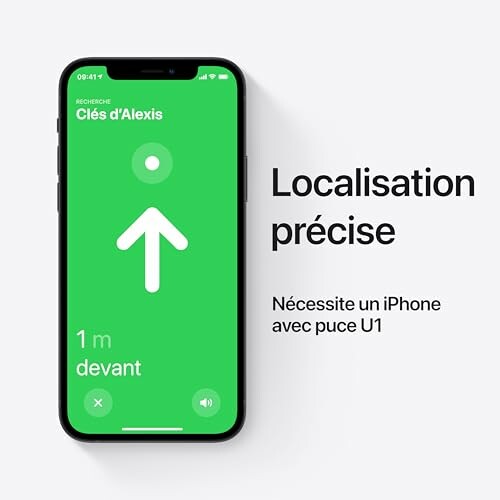 Écran d'iPhone montrant la localisation précise d'un objet.