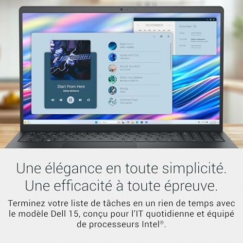 Ordinateur portable affichant une application de musique.