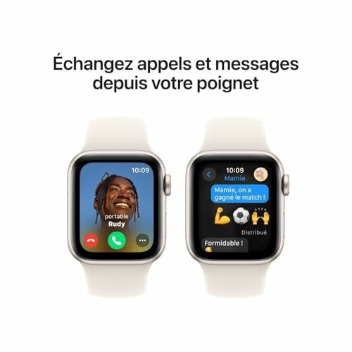 Deux montres intelligentes affichant des appels et des messages.